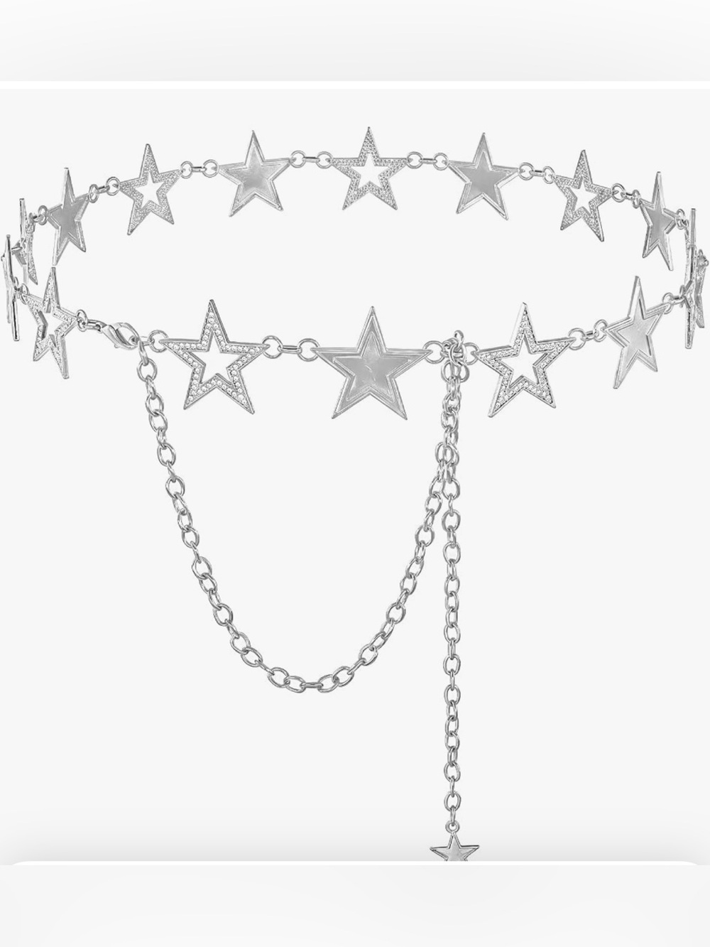 Star Charm Silver Chain Belt - Women's Fashion Accessory - Picture 2 of 6